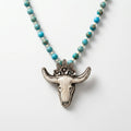 Turquoise Jasper Beaded Necklace with Carved Longhorn Pendant by Desert Gypsy - Desert Gypsy
