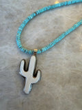 Turquoise necklace with handmade cactus pendant - Desert Gypsy
