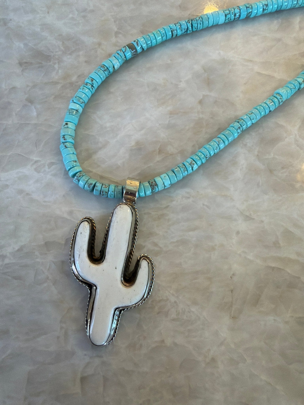 Turquoise necklace with handmade cactus pendant - Desert Gypsy