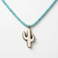 Turquoise necklace with handmade cactus pendant - Desert Gypsy