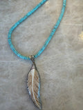Turquoise necklace with handmade feather pendant - Desert Gypsy