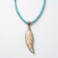 Turquoise Heishi Bead Necklace with Hand-Carved Feather Pendant - Desert Gypsy