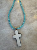 Turquoise necklace with handmade large cross pendant - Desert Gypsy