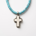 Turquoise necklace with handmade petite cross pendant - Desert Gypsy
